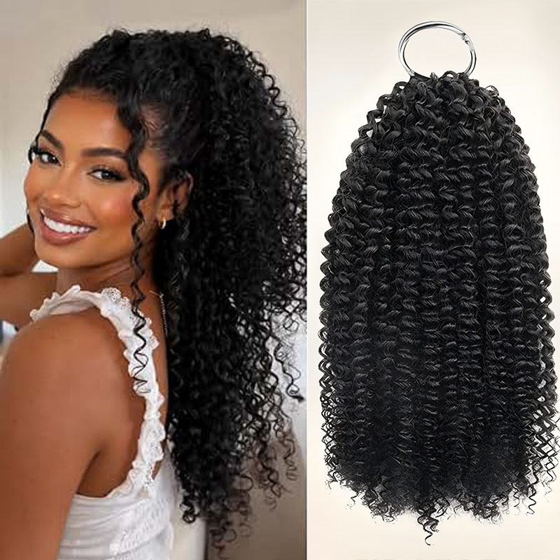 Cocktail Shaker Set - Cabelo Humano Cacheado Jerry, Preto Natural,